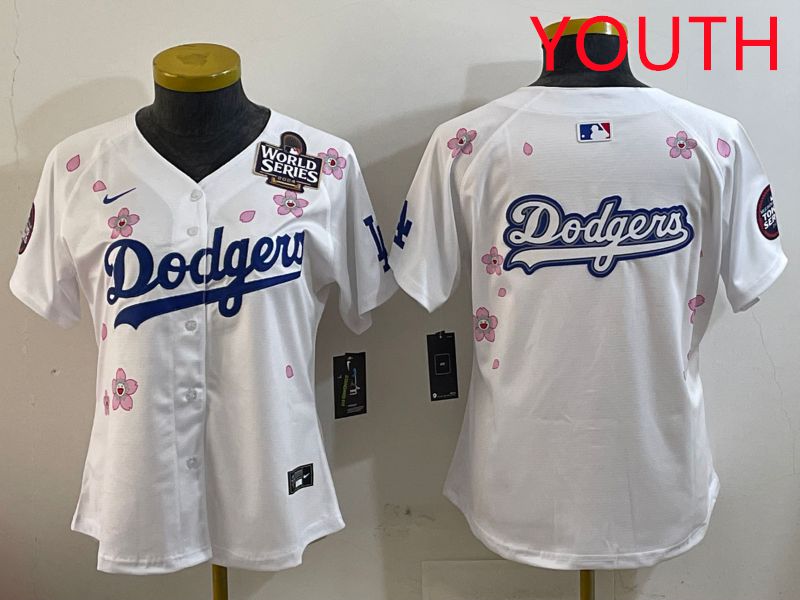 Youth Los Angeles Dodgers Blank White Sakura Edition 2025 Nike MLB Jersey style 15->youth mlb jersey->Youth Jersey